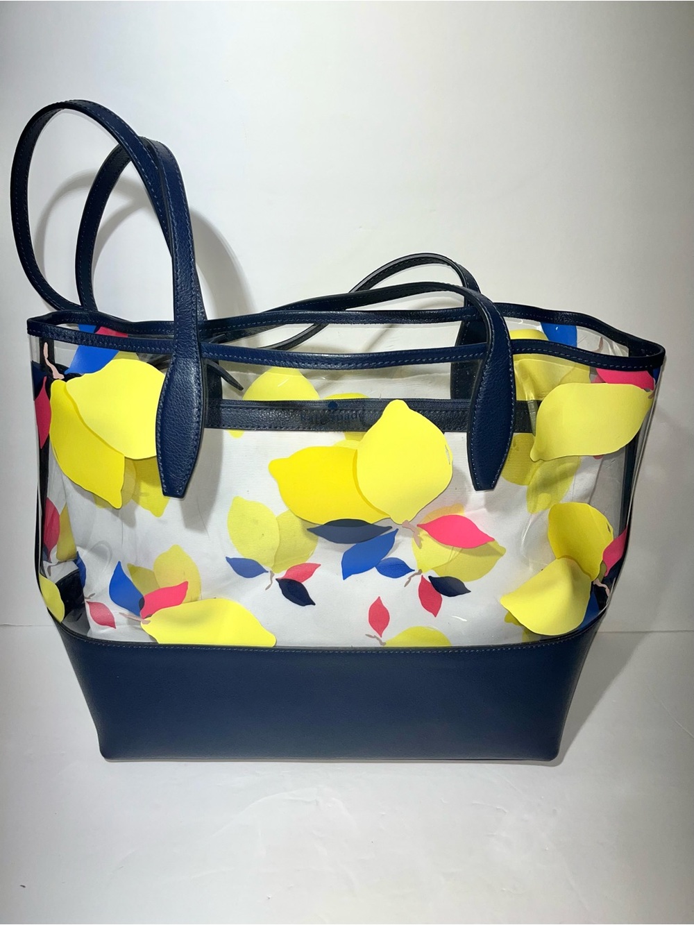 😍 Kate Spade Clear Floral Tote with Navy Trim and Yellow Accents lemon 🍋